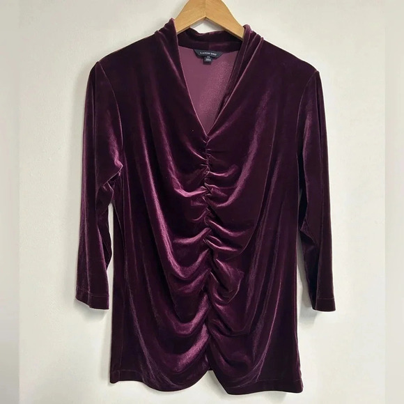 Lands' End Tops - Lands' End  Women’s 14W Purple Velvet Ruched V Neck‎ Top Whimsigoth Witchy